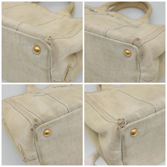 PRADA Canapa PM Hand Bag Canvas Gray Gold Auth bs23956 - Picture 15 of 16